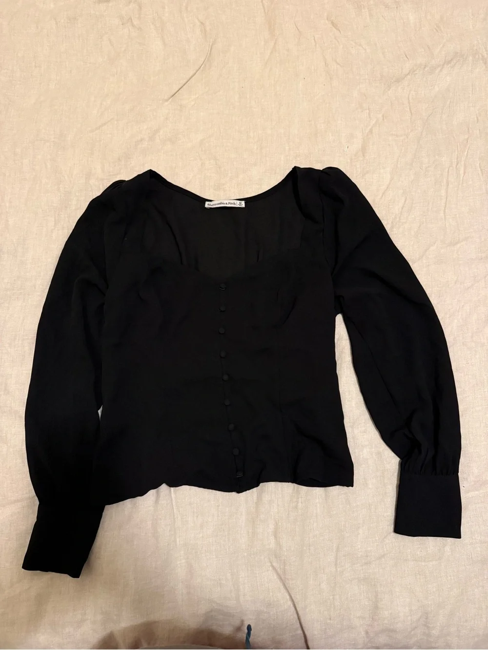 Abercrombie & Fitch Black Long-Sleeve Button Front Blouse